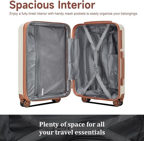 imiomo Carry on Luggage 18 Inch Suitcases with Wheels, Expandable Carry on Suitcase with USB Port and Cup Holder, Hardside Travel Luggage Set with TSA Lock, Beige Brown in Kuwait