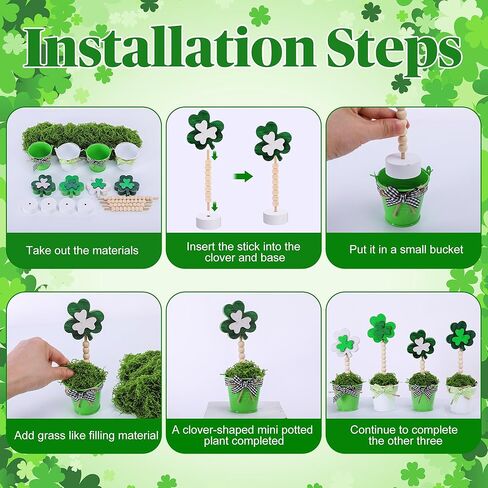 4 قطع من نباتات شامروك لعيد القديس باتريك، ديكور بوعاء صناعي خشبي، علامة قطعة مركزية لطاولة البرسيم لتزيين المنزل والمكتب الأيرلندي والحفلات المكتبية in Kuwait