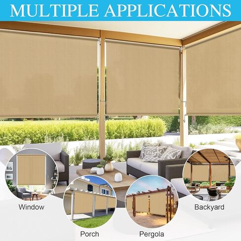 مظلة دوارة خارجية من Amagenix مقاس 15.24 سم عرضًا × 20.32 سم ارتفاعًا، ظلال فناء تعمل بالعصا اللاسلكية، تُلف الستائر الخارجية، نصنع مقاسًا مخصصًا، سمسم in Kuwait