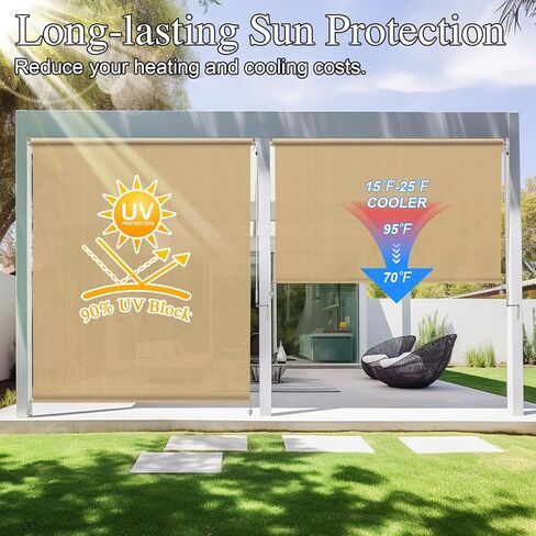ستائر أماجينيكس الخارجية الدوارة للفناء، 30.48 سم عرضًا × 20.32 سم ارتفاعًا، ستائر خارجية قابلة للطي مع حماية 90% من الأشعة فوق البنفسجية للعريشة وشرفة الشرفة، سمسم in Kuwait