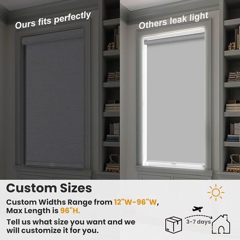 ستائر تعتيم دوارة للنوافذ، ستائر دوارة لاسلكية بدون توقف، ستائر نافذة جاكار مخططة لغرفة النوم، قماش معزول حراريًا (رمادي، عرض 35 بوصة × ارتفاع 72 بوصة) in Kuwait