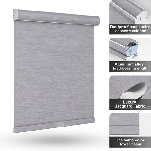 ستائر تعتيم دوارة للنوافذ، ستائر دوارة لاسلكية بدون توقف، ستائر نافذة جاكار مخططة لغرفة النوم، قماش معزول حراريًا (رمادي، عرض 35 بوصة × ارتفاع 72 بوصة) in Kuwait