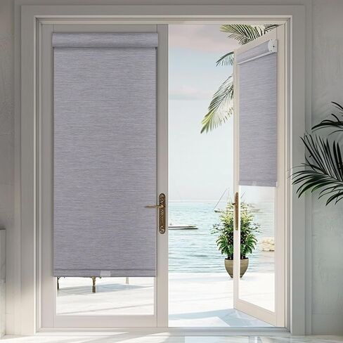 ستائر تعتيم دوارة للنوافذ، ستائر دوارة لاسلكية بدون توقف، ستائر نافذة جاكار مخططة لغرفة النوم، قماش معزول حراريًا (رمادي، عرض 35 بوصة × ارتفاع 72 بوصة) in Kuwait