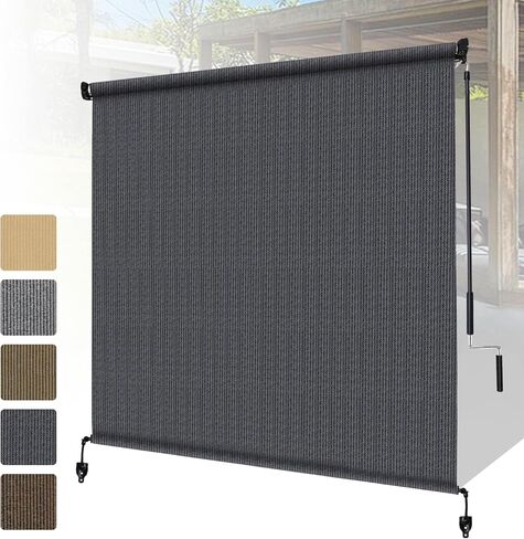 Shade&Beyond مقاس مخصص غطاء دوار خارجي مقاس 88 بوصة عرض × 84 بوصة ارتفاع، ظلال فناء لاسلكية رمادية زرقاء قابلة للطي ستائر خارجية لشرفة العريشة in Saudi Arabia