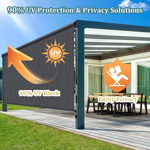 Shade&Beyond مقاس مخصص غطاء دوار خارجي مقاس 88 بوصة عرض × 84 بوصة ارتفاع، ظلال فناء لاسلكية رمادية زرقاء قابلة للطي ستائر خارجية لشرفة العريشة in Saudi Arabia