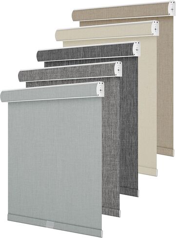 ستائر تعتيم دوارة للنوافذ، قماش كتان، لاسلكي، ستائر دوارة للنوافذ، حماية من الأشعة فوق البنفسجية من القماش العازل الحراري، ظلال النوافذ للمنزل، المكتب، الباب، غرفة النوم، رمادي فاتح، حجم مخصص in Kuwait