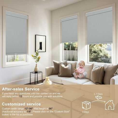 ستائر تعتيم دوارة للنوافذ، قماش كتان، لاسلكي، ستائر دوارة للنوافذ، حماية من الأشعة فوق البنفسجية من القماش العازل الحراري، ظلال النوافذ للمنزل، المكتب، الباب، غرفة النوم، رمادي فاتح، حجم مخصص in Kuwait