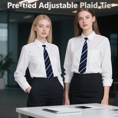 Striped Clip on Tie for Women, Adjustable Pre-tied Womens Tie Uniform Necktie for Office School Daily Party in Saudi Arabia