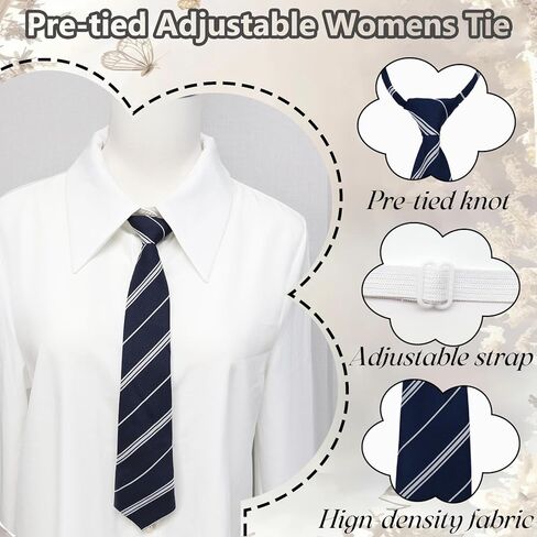 Striped Clip on Tie for Women, Adjustable Pre-tied Womens Tie Uniform Necktie for Office School Daily Party in Saudi Arabia
