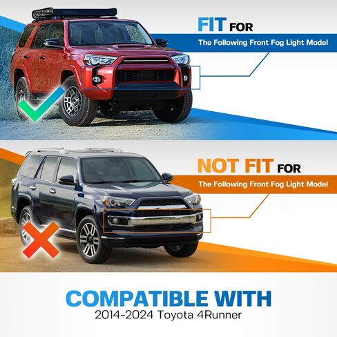 قطعتان من أغطية شارات الضباب الأمامية المتوافقة مع ملحقات 2014-2024 T'0yota 4Runner من البلاستيك ABS وأغطية الشواية الأمامية البلاستيكية ملصقات ديكور لضوء الضباب 4Runner in Kuwait