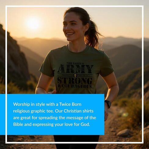 تي شيرت مطبوع عليه Twice Born Christian Faith، (جيش الرب)، ديني، يسوع، ملابس الإيمان بالكتاب المقدس، للرجال والنساء in Kuwait