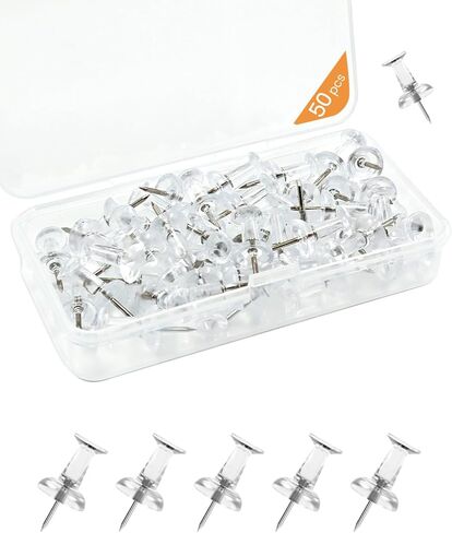 50 قطعة من دبابيس الدفع القصيرة للوحة إعلانات Fluxynara، مسامير إبهام مع طرف من البلاستيك الشفاف والفولاذ، مسامير إبهام مع صندوق تخزين للوحة الفلين والمكتب والفصول الدراسية والحياة اليومية in Kuwait