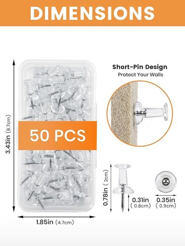 50 قطعة من دبابيس الدفع القصيرة للوحة إعلانات Fluxynara، مسامير إبهام مع طرف من البلاستيك الشفاف والفولاذ، مسامير إبهام مع صندوق تخزين للوحة الفلين والمكتب والفصول الدراسية والحياة اليومية in Kuwait