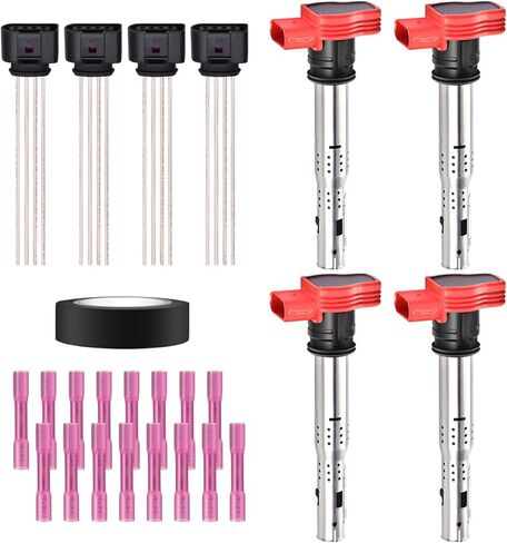 Set of 8 Green Ignition Coils & Pigtail Connector Wiring Harness Kit Compatible with Ford F150 E350 Expedition Lincoln Mercury 4.6L 5.4L Replacement For DG508 DG457 in Saudi Arabia