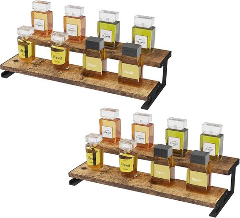 Lifewit 13.9 Inch Cologne Organizer for Men, 2 Tier Wooden Perfume Stand, Display Riser Shelf for Fragrance, Aftershave, Skincare Makeup for Vanity, Bedroom, Bathroom Storage, Rustic Brown, 1 Pcs in Saudi Arabia