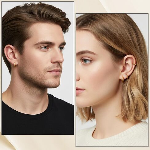 8Pcs Gold Clip On Earrings for Men Women, Non Piercing Fake Hoops 4 Size Cool Stainless Steel Clip On Earring Unisex Hoop Ear Clips Christmas Gifts in Saudi Arabia