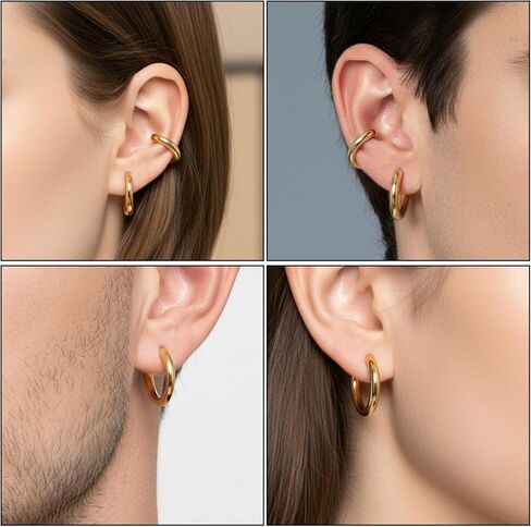 8Pcs Gold Clip On Earrings for Men Women, Non Piercing Fake Hoops 4 Size Cool Stainless Steel Clip On Earring Unisex Hoop Ear Clips Christmas Gifts in Saudi Arabia
