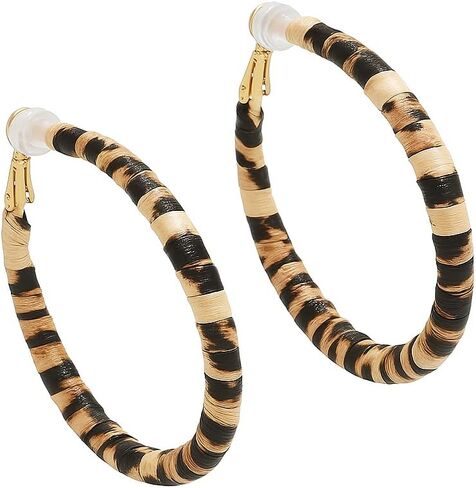 Round Dangle Hoop Clip On Earrings for Women - 80s 90s Retro Leopard Pattern Big Circle Earrings Clips for Non-Pierced Ears Statement Jewelry Gifts in Saudi Arabia
