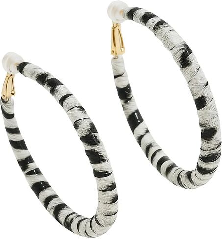 Round Dangle Hoop Clip On Earrings for Women - 80s 90s Retro Leopard Pattern Big Circle Earrings Clips for Non-Pierced Ears Statement Jewelry Gifts in Kuwait