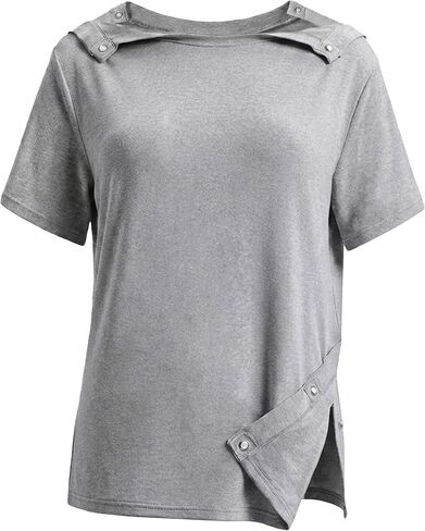 Ecavus Magnetic Buttons Post Shoulder Surgery Shirt for Women - Tear Away Crew Neck Full Open Side Adaptive Chemo Clothing in Saudi Arabia