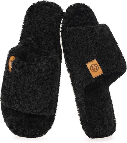 Dokela Fuzzy Open Toe Slippers for Women Soft Memory Foam Indoor House Shoes Slip On Cozy Bedroom Slippers Ladies Lightweight Non-Slip Home Slides in Saudi Arabia