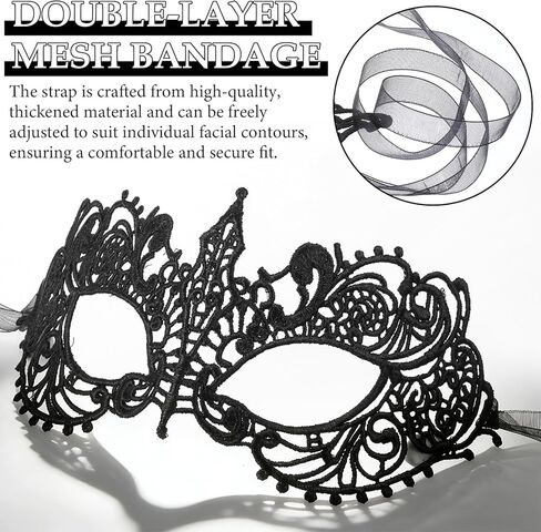 Lusofie 3Pcs Lace Mask for Masquerade Party - Venetian Style Black Masquerade Mask for Women Mardi Gras Party Halloween Ball in Saudi Arabia