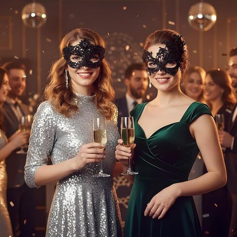 Lusofie 3Pcs Lace Mask for Masquerade Party - Venetian Style Black Masquerade Mask for Women Mardi Gras Party Halloween Ball in Saudi Arabia