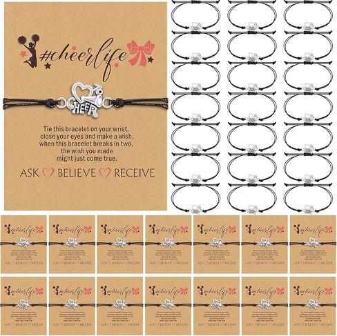 24 Pcs Cheerleader Gifts Set Cheer Bracelets and Cheerlife Wish Card Adjustable Cheerleading Charm Bracelets Cheer Team Gifts for Kids Cheer Team Cheerleader Jewelry Accessories in Kuwait