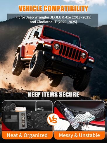 UNI-SHINE صندوق تخزين معدني للباب الأمامي مكون من قطعتين مناسب لسيارة Jeep Wrangler JL JLU & 4xe 2018–2025، مناسب لـ Gladiator JT 2020–2025، منظم جيوب الأبواب لملحقات Jeep Wrangler الرياضية in Kuwait