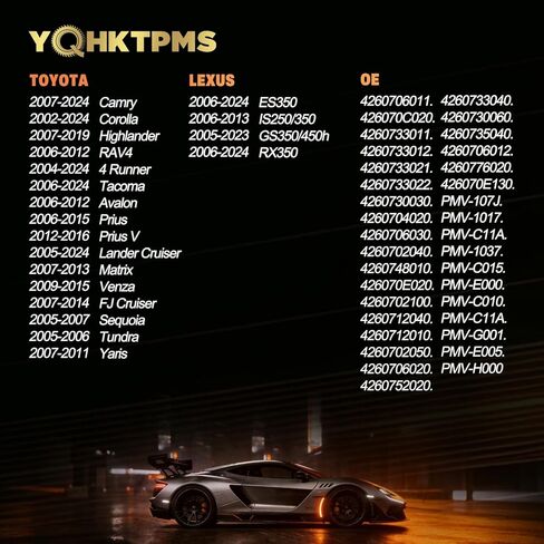 مستشعر الإطارات المبرمج مسبقًا TPMS 315 ميجاهرتز، مع➥: -Toyota 4 Runner(04-24)|Corolla(02-24)|Tacoma(06-24)|Camry (07-24)|Highlander(07-19)|FJ كروزر (07-14)|RAV4(06-12)،OE:PMV-107J.PMV-C010/(4 قطع) in Kuwait