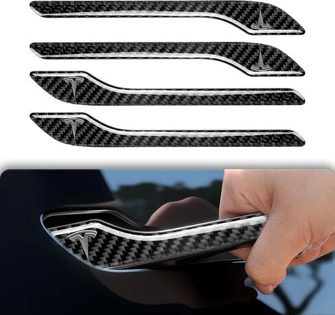 Polwlamks 4 Pack Door Handle Cover Fits Model Y/Model 3, Real Carbon Fiber 3D Handle Cover Sticker, Tesla Door Handle Protector Wrap Covers with 3M Self-Adhesive Backing, Tesla Exterior Accessories in Saudi Arabia