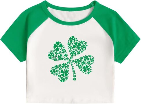 قميص نسائي لعيد القديس باتريك، قميص أيرلندي قصير بأكمام قصيرة، قميص Lucky، برسومات شامروك، بأكمام قصيرة in Kuwait