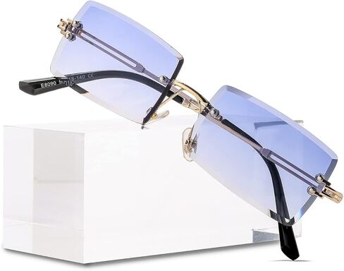 Rimless Rectangle Sunglasses Women Men Trendy Square Y2K Glasses Retro Frameless Eyewear Gradient Lens in Saudi Arabia
