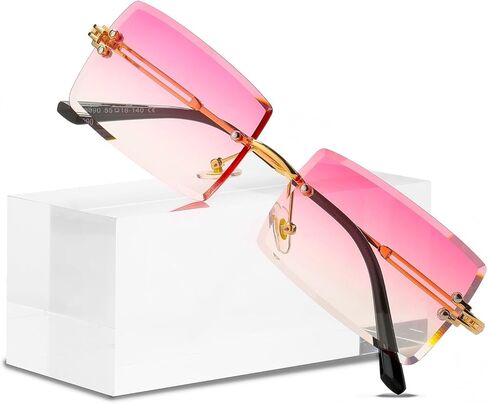 Rimless Rectangle Sunglasses Women Men Trendy Square Y2K Glasses Retro Frameless Eyewear Gradient Lens in Saudi Arabia