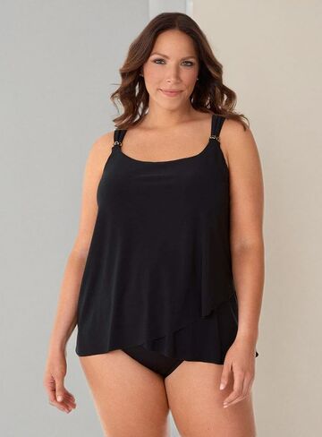 ملابس سباحة نسائية من Miraclesuit بمقاس كبير Razzle Dazzle تدعم الصدر بالكامل وياقة واسعة تانكيني، بدلة استحمام علوية، أسود، 18 واط in Saudi Arabia