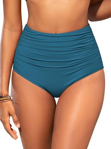 SHEKINI Women's Retro Ruched High Waisted Bikini Bottom Tummy Control Shapewear Swimwear Bottom Tankinis Brief in Saudi Arabia
