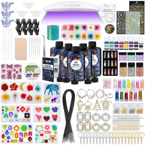 KISREL UV Resin Jewelry Making Kit - 100g Crystal Clear UV Resin and Jewelry Molds, Fast Curing for Keychains, Earring Making, DIY Craft Decorations in Kuwait
