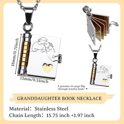 Book Necklace for Granddaughter - Valentines Day Gifts for Her Valentines Necklace Gifts for Kids Granddaughter Gifts from Grandma Grandpa Granddaughter Necklace Valentine Birthday Gifts for Women in Saudi Arabia