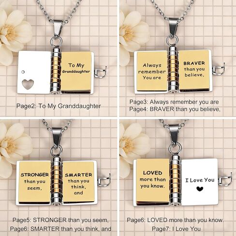 Book Necklace for Granddaughter - Valentines Day Gifts for Her Valentines Necklace Gifts for Kids Granddaughter Gifts from Grandma Grandpa Granddaughter Necklace Valentine Birthday Gifts for Women in Saudi Arabia
