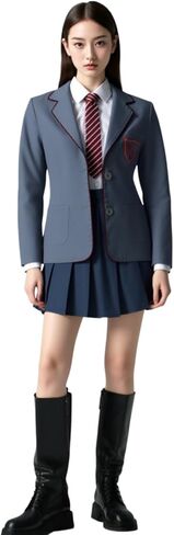 AwwwCos Women The Musical Cosplay Costume Gray School Uniform Dress Coat Uniform Suit Halloween Party Outfit in Saudi Arabia