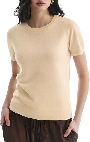Women's Short Sleeve Sweaters Crew Neck Tops Lightweight Loose Fit Pullover Grace in Motion Collection in Saudi Arabia