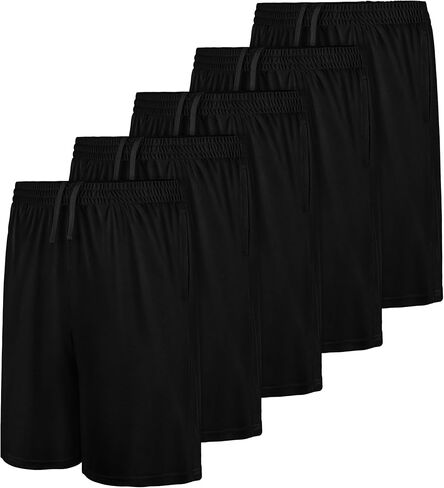 QWE 5 Pack Boys Athletic Shorts, Youth Basketball Soccer Quick Dry Shorts with Pockets for Kids Outdoor Running Gym in Saudi Arabia