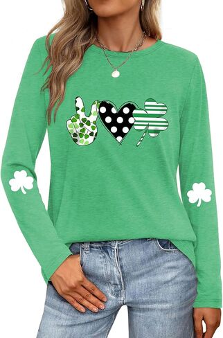 Saint Patricks Day Shirt Women Long Sleeve Green St Patricks Day Shamrock Shirt Irish Lucky Clover Heart Graphic Tee Top in Saudi Arabia