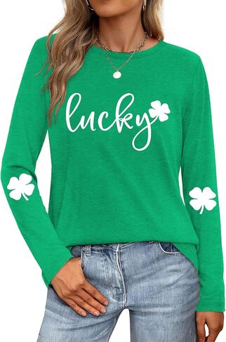 Saint Patricks Day Shirt Women Long Sleeve Green St Patricks Day Shamrock Shirt Irish Lucky Clover Heart Graphic Tee Top in Saudi Arabia