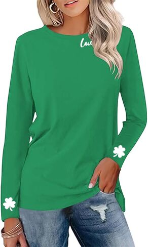 Saint Patricks Day Shirt Women Long Sleeve Green St Patricks Day Shamrock Shirt Irish Lucky Clover Heart Graphic Tee Top in Saudi Arabia
