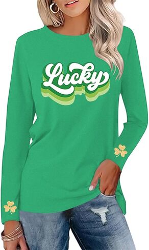 Saint Patricks Day Shirt Women Long Sleeve Green St Patricks Day Shamrock Shirt Irish Lucky Clover Heart Graphic Tee Top in Saudi Arabia