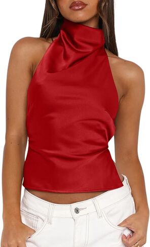 Womens Sexy Backless Halter Tank Top High Mock Neck Sleeveless Trendy Y2K Going Out Cropped Tops in Saudi Arabia
