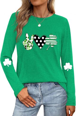 Saint Patricks Day Shirt Women Long Sleeve Green St Patricks Day Shamrock Shirt Irish Lucky Clover Heart Graphic Tee Top in Saudi Arabia