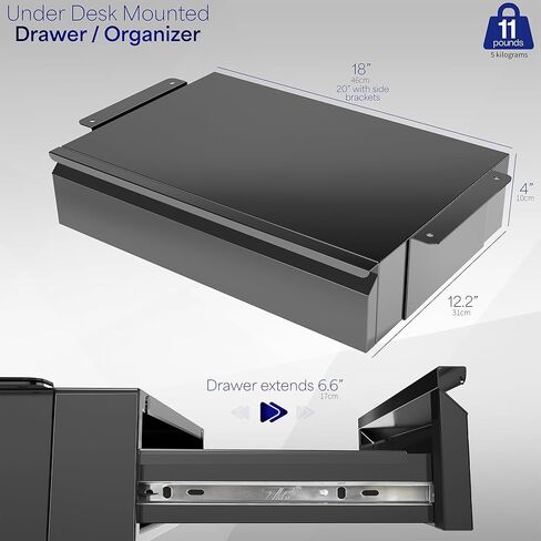 درج منزلق للخارج مقاس 18 بوصة من VIVO، منظم تخزين آمن للمكتب المنزلي، أسود، DESK-AC03B in Saudi Arabia