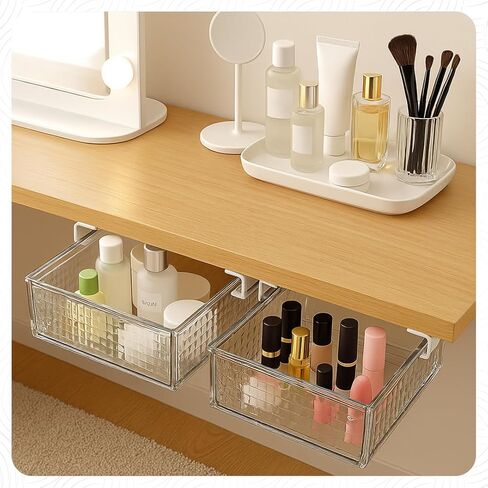 Slide and Stash Under Desk Drawers Office Organizer 2-Pack Small and Medium – Office Organization Drawer Slides Include Adhesive Tape – Easy DIY Installation for Desk Organization, Cupboard, Wardrobe in Saudi Arabia